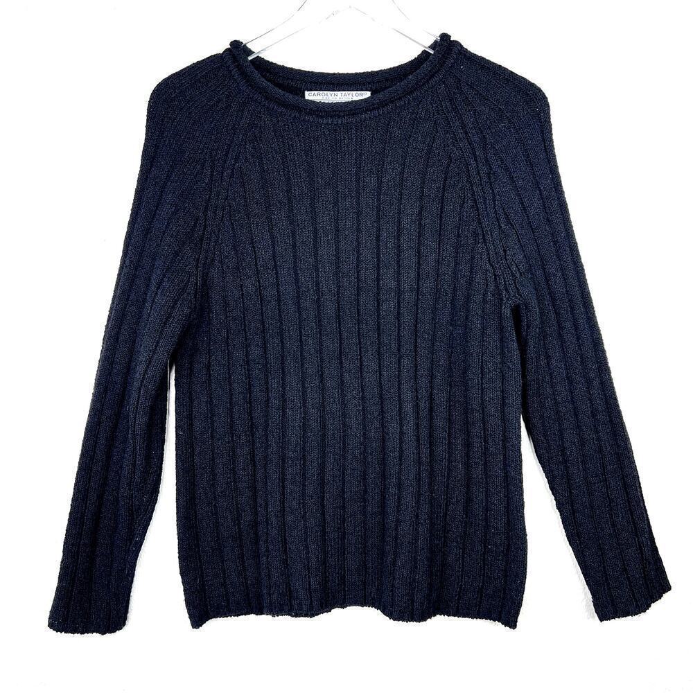 Vintage Carolyn Taylor Ribbed Pullover Knit Sweater Black MEDIUM